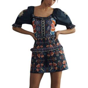 Farm Rio x Anthropologie Puff-Sleeve Ruffled Floral Romper, Picnic, Size M, NWT